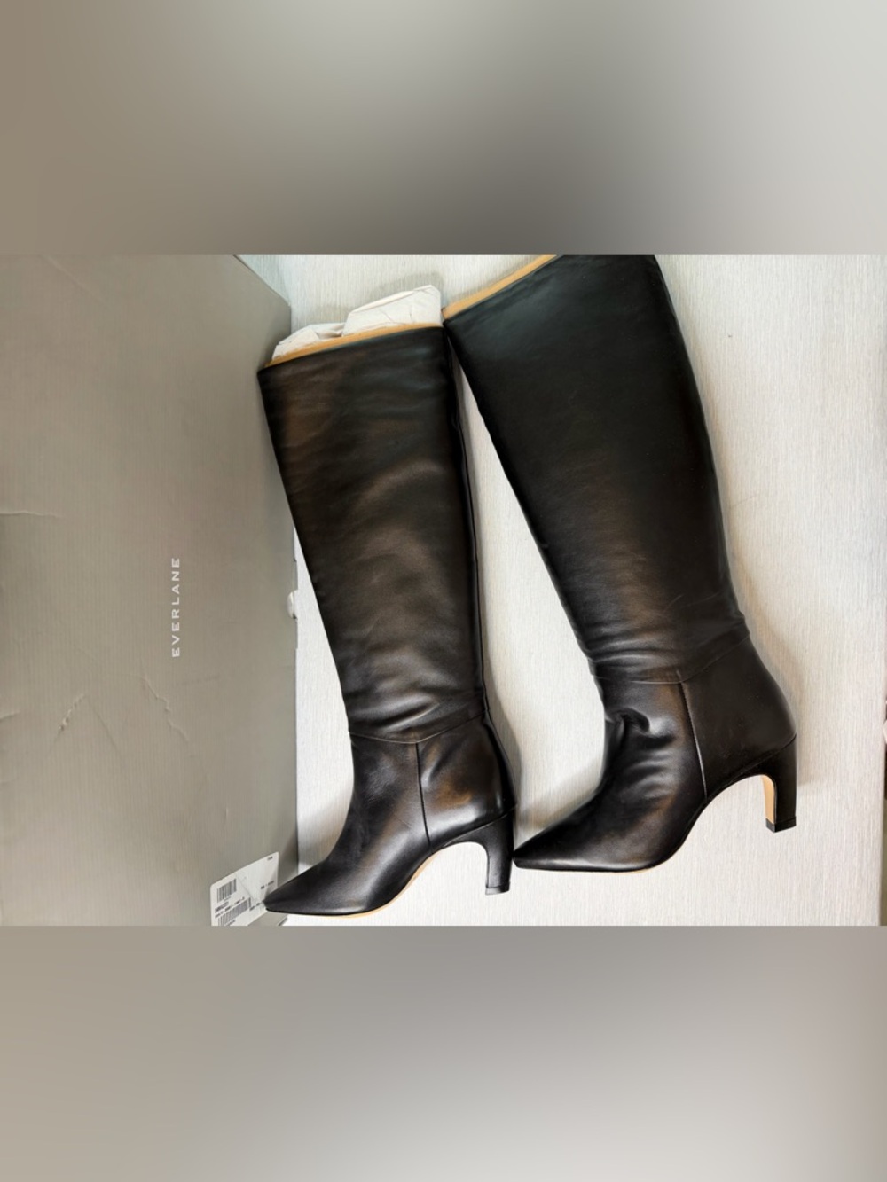 Everlane The Banana Boot Black Napa Leather Knee High Heeled Pointed Toe 7 NWB - Picture 7 of 15